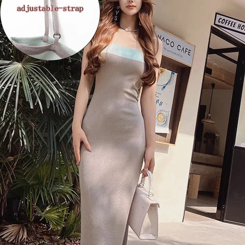 Load image into Gallery viewer, Sexy Strap Contrast Color Split Evening Dress Y2k Summer Bodycon Elegant Outfits Ladies Birthday Party Club Sundress C-077
