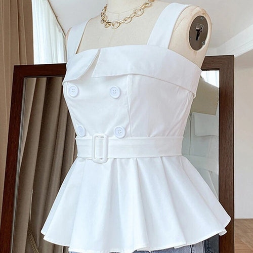 Load image into Gallery viewer, White Camis For Women Square Collar Sleeveless High Waist Sashes Solid Tank Tops Female Summer Clothing Style
