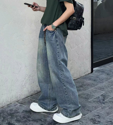 Male Jeans New Spring Trendy Straight Solid Color Wide Leg Losse Denim Pants American Style Spring Summer Tide 9W1291