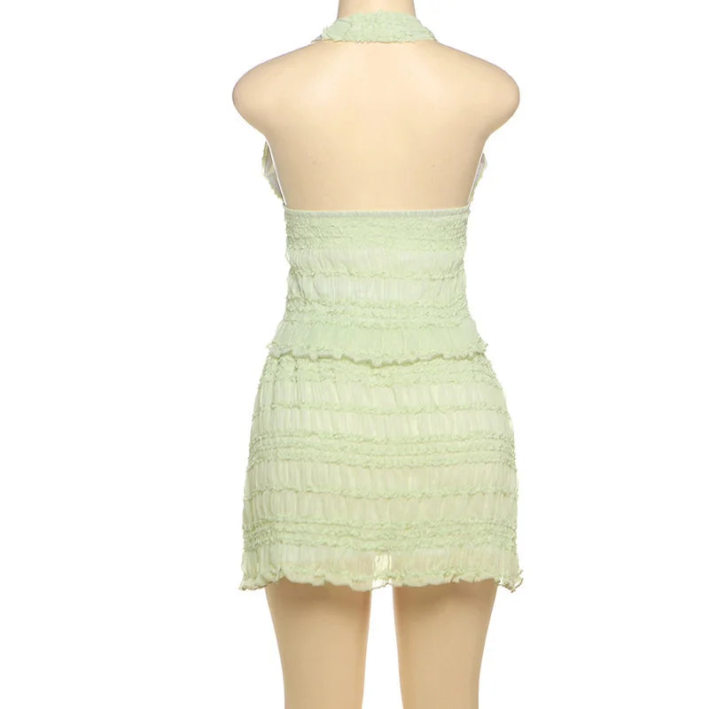 Summer Fashion Skirt Two Piece Sets Women Halter Tank Tops And Hot Skirt Female Beach Club Party Sexy 2 Piece Set