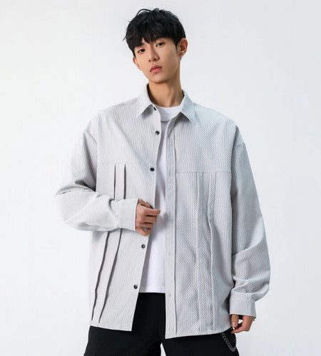 Men's Shirts New Korean Long Sleeved Single Breasted Solid Color Spring Male Striped Design Male Shirt Loose Fitting 9W1388