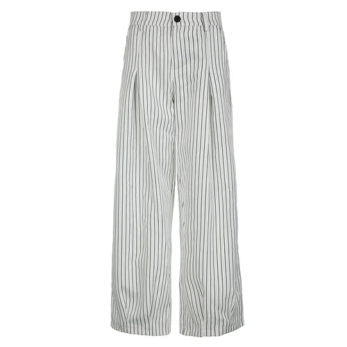 Load image into Gallery viewer, Streetwear Stripe White Loose Women Trousers Straight Leg Draped Casual Basic Suit Pants Korean Style Outfits Bottoms
