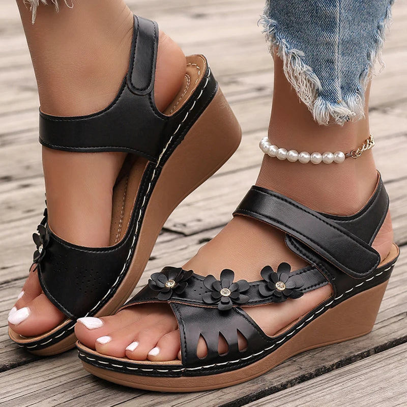 Women's Sandals 2025 New Wedges Heels Sandals For Summer Shoes Women Luxury Flower Sandalias Mujer Soft Heeled Summer Footwear