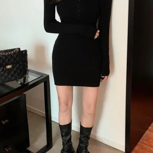 Load image into Gallery viewer, Sexy Knit Black Bodycon Dress Women Knitted Office Ladies Wrap Slim Sheath Short Dresses Party Evening Autumn Fashion
