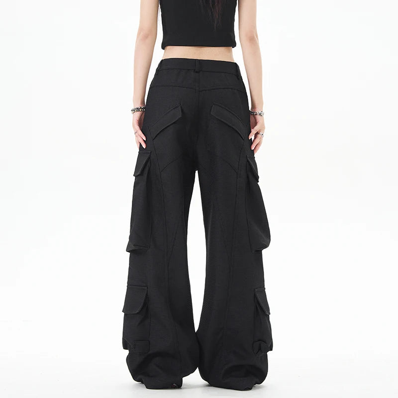 Chic Men's Cargo Pants American Style Multi Pockets Straight Leg Solid Color High Street Male Bottoms Summer 9W1918