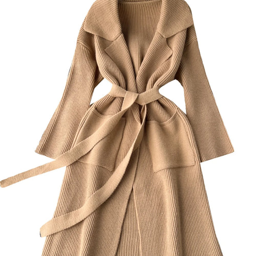 Load image into Gallery viewer, Korean New Autumn Winter Women Simplicity Solid Long Sleeves Vacation Bandage Cardigan Knitwear Sweater Coat Fashion Trend Thick
