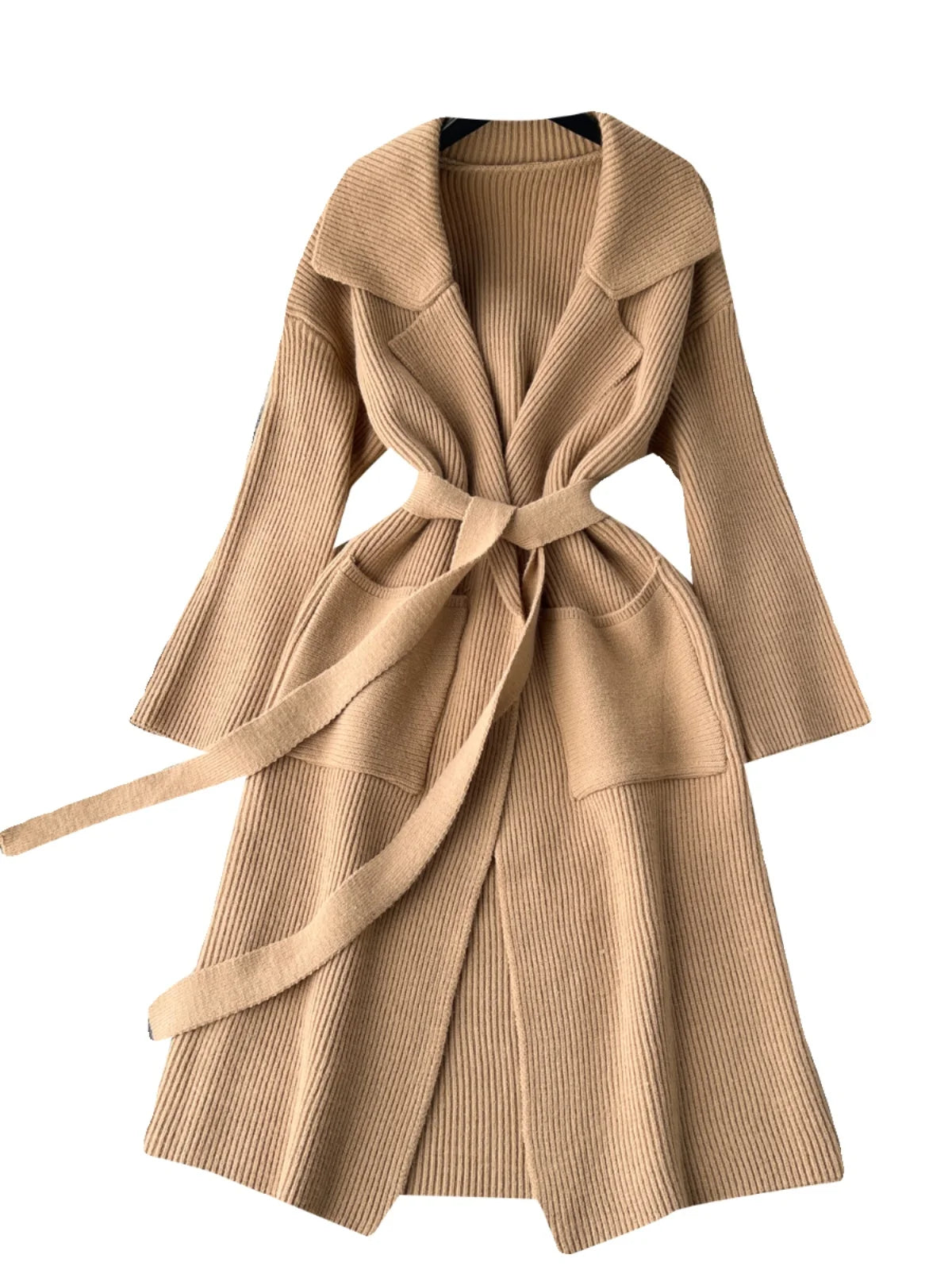 Korean New Autumn Winter Women Simplicity Solid Long Sleeves Vacation Bandage Cardigan Knitwear Sweater Coat Fashion Trend Thick