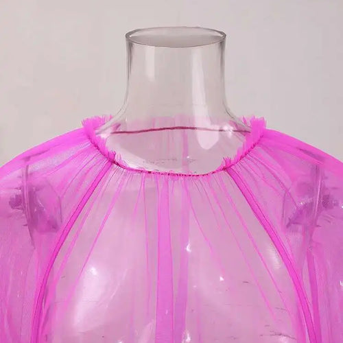 Load image into Gallery viewer, Women Purple Ruffles Mesh Perspective Big Size Long Dress New Round Neck Half Sleeve Fashion Spring Summer 2025 JR7711
