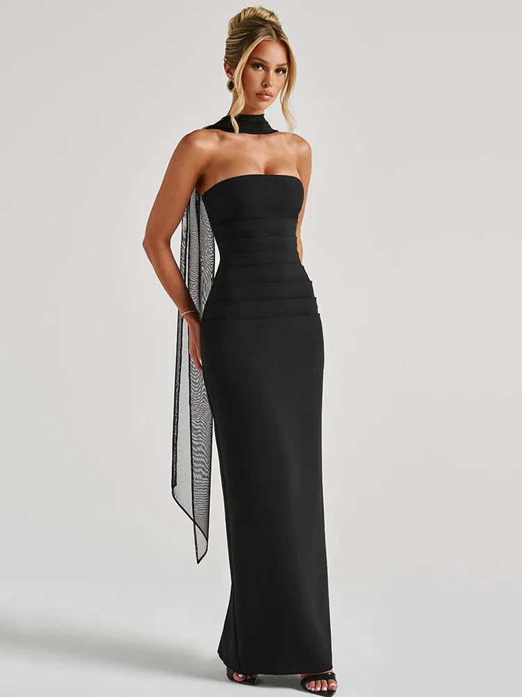 Elegant Strapless Zipper Bodycon Slit Party Club Evening Dress Women Sexy Sleeveless Backless Long Summer 2025 Vestidos