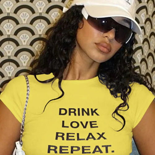 Load image into Gallery viewer, Classic Fashion Woman T-Shirt Belly Button Letter Print Pleats Unique Design Regular Casual Summer Fit Streets Mini Top
