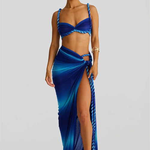 Load image into Gallery viewer, Summer Beach Sexy Two Piece Sets Women Strapless Crop Tops And Maxi Skirt Female Elegant Vacation Club 2 Piece Set
