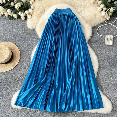 Load image into Gallery viewer, French Retro Women Fashion Solid Elegant Long Skirt Autumn Winter Elastic High Waist Popular Pleated Skirt Simplicity Streetwear
