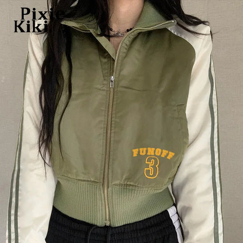 Load image into Gallery viewer, Letter Printed Turtleneck Zip Up Jacket Y2k 2000s Autumn Winter Clothes Women 2024 New in Outwears P84-ED45
