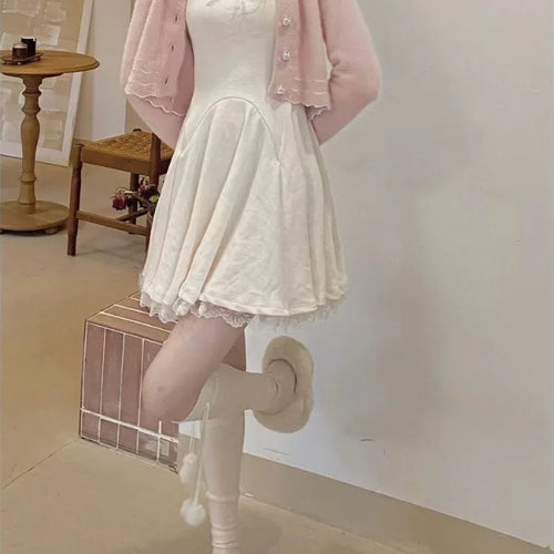 Load image into Gallery viewer, Knitted Kawaii Lace Dress Women Knit Wrap Short Dresses Party Evening Korean Fashion Knitwear Autumn Robe Female
