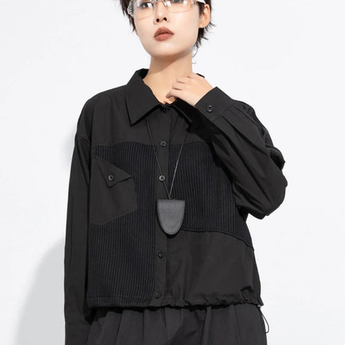 Load image into Gallery viewer, Women Black Irregular Drawstring Big Size Casual Blouse New Lapel Long Sleeve Shirt Fashion Spring Autumn 2025 1DJ0475
