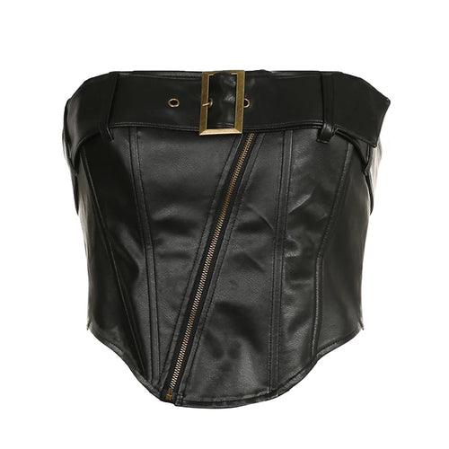 Load image into Gallery viewer, Streetwear Strapless Belt PU Leather Top Party Zipper Asymmetrical Club Sexy Tube Tops Female Corset Outfits Punk Hot
