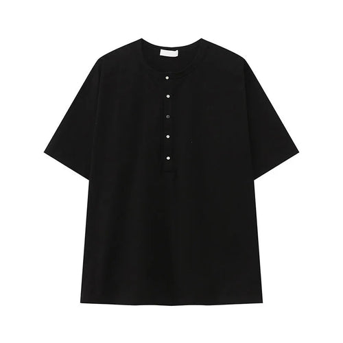 Load image into Gallery viewer, Men's Short Sleeve T-shirts New Summer Solid Color Casual Style Button Half Open Design Round Collar Loose Male Top 9W1600
