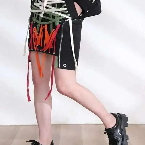 Load image into Gallery viewer, High Elastic Waist clolorful  Asymmetrical Bandage Midi Half-body Skirt Women Fashion Tide New Spring Summer 2025 1W91209
