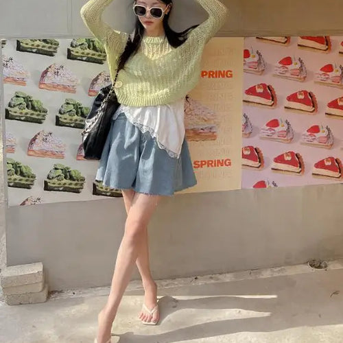 Load image into Gallery viewer, Black Washed Wide-leg Denim Shorts Woman All-match Blue Streetwear Fashion Casual Button Pockets High Waist Summer Korean Style
