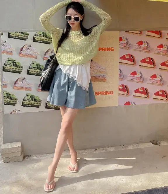 Black Washed Wide-leg Denim Shorts Woman All-match Blue Streetwear Fashion Casual Button Pockets High Waist Summer Korean Style