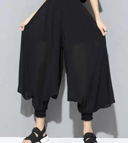 High Elastic Waist Black Chiffon Long Harem Pants New Loose Fit Trousers Women Fashion Tide Spring Autumn 2025 1DF5297