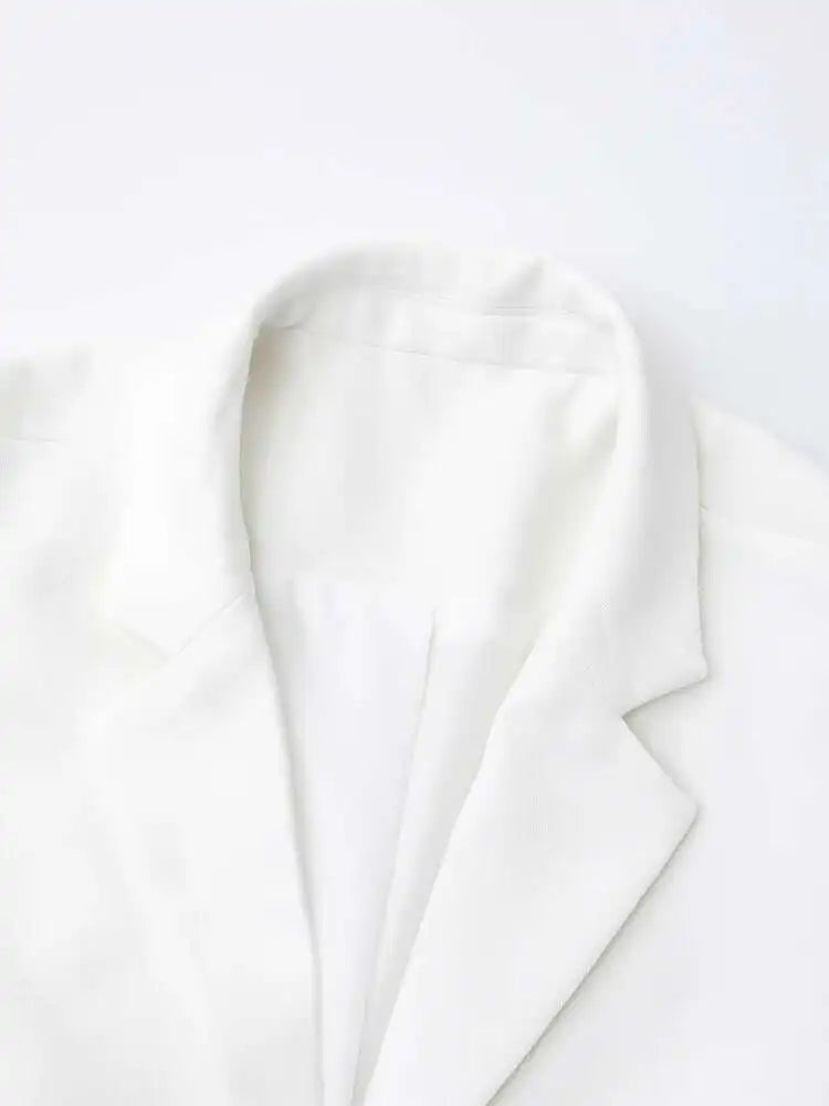 Women White Irregular Pleated Elegant Blazer New Lapel Long Sleeve Jacket Fashion Tide Spring Autumn 2025 CPDB052