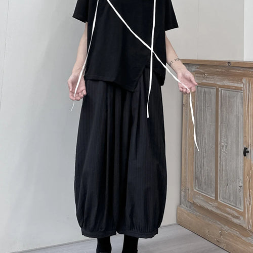 Load image into Gallery viewer, Women White Ribbon Color-block Big Size Casual T-shirt New Round Neck Short Sleeve Fashion Tide Spring Summer 2025 1DJ1675
