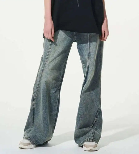 Wide Leg Men Jeans Reverse Deconstruction Design Korean Style Washed Loose Denim Pants High Street Male Trousers New 9C6621