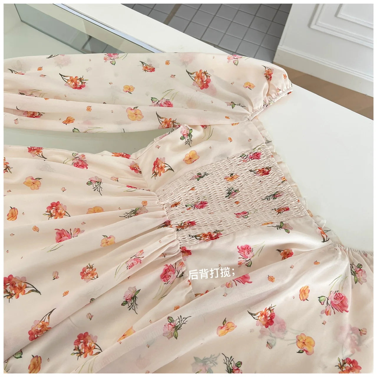 Spring Vintage Beige Floral Long Sleeved Party Short Dress Women Square Neck Elegant Vacation Backless Ruffles Dresses 2025 Chic