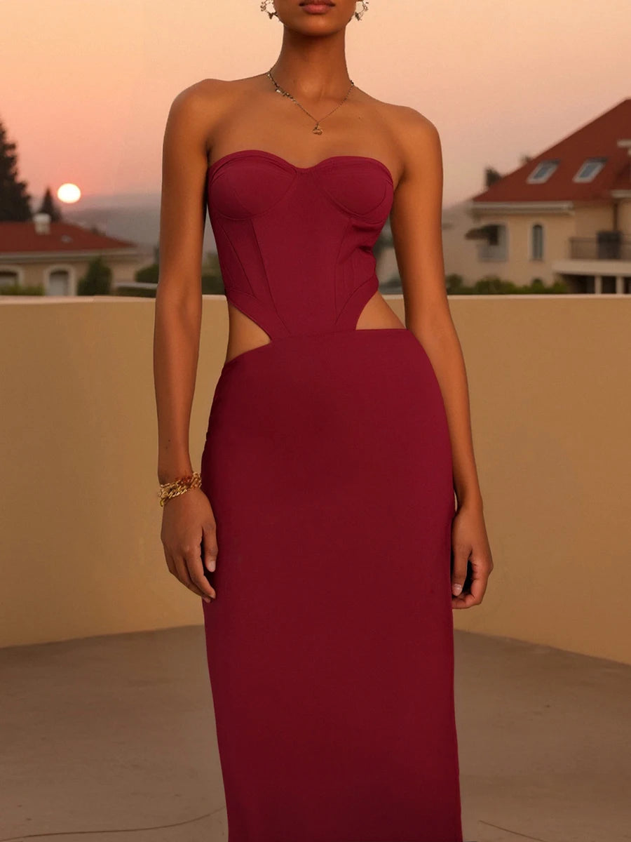 Solid Slimming Hollow Out Sexy Dresses for Women Trapless Sleveless Tunic Temperament Dress Female Fashion Clothing