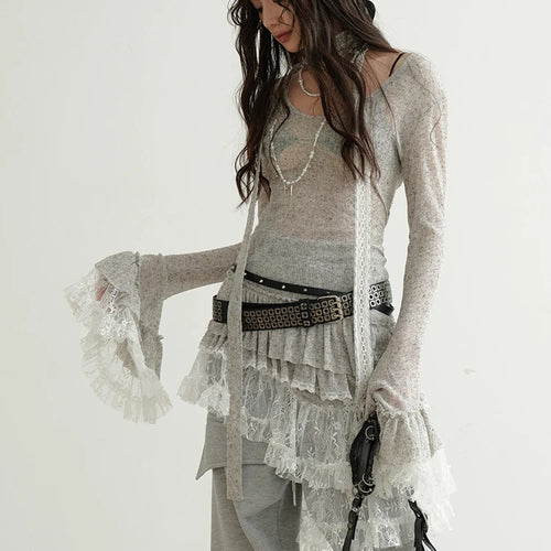 Load image into Gallery viewer, Women Perspective Irregular Mini Sweater Dress New Round Neck Long Flare Sleeve Fashion Tide Spring Autumn 2025 1DH9338
