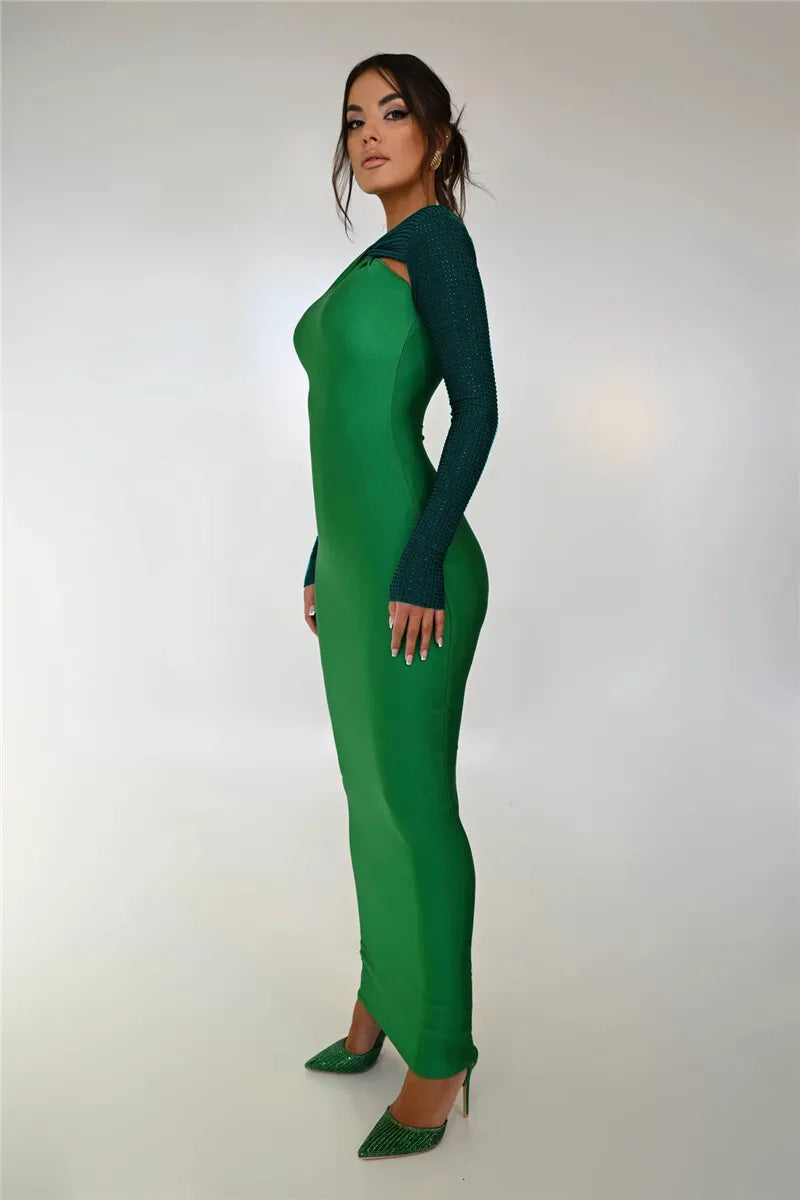 Hollow Out Sparkle Long Sleeve Maxi Dress For Women Glitter Vestidos Robe New Bodycon Shiny Night Club Party Long Dress