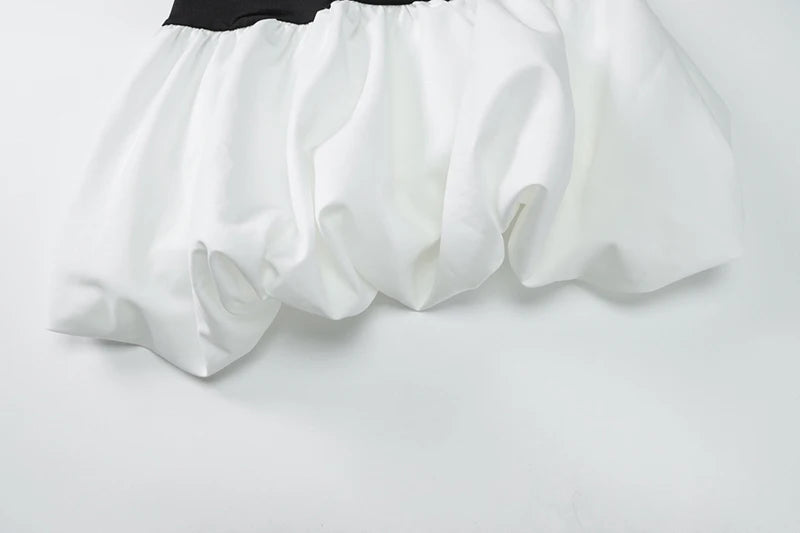 Patchwork Long Sleeve Sexy Mini Dress For Women Color Contrast High Waist A-line Club Party Sexy Puffy Dress Elegant