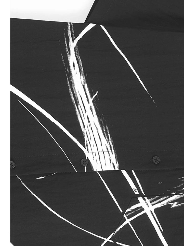 Women Black Irregular Printed Big Size Casual Blouse New Lapel Short Sleeve Shirt Fashion Tide Spring Summer 2025 1DJ1580