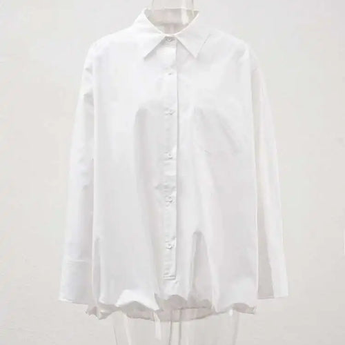 Load image into Gallery viewer, Women White Hem Elastic Big Size Elegant Blouse New Lapel Long Sleeve Shirt Fashion Tide Spring Autumn 2025 CPDB215
