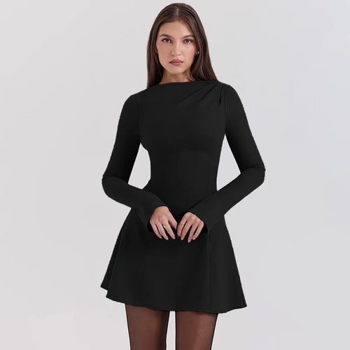 Load image into Gallery viewer, Long Sleeve High Waist Sexy Mini Dress For Women Autumn Winter New Solid O Neck Bodycon Club Party Dress Elegant
