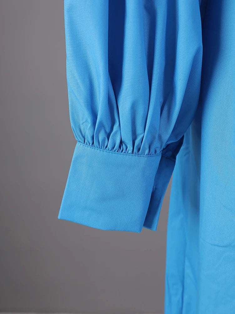 Women Black Irregular Shirt Dress New Lapel Lartern Long Sleeve Belt Waist Loose Fashion Tide Spring Autumn 2025 1DH2257