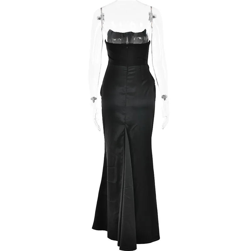 Elegant Strapless Bodycon Sexy Maxi Dress Women Black Fashion Off-shoulder Sleeveless Backless Club Party Long Dress