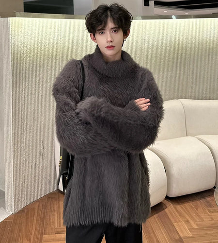 Turtleneck Men Sweaters Pullover New Stylish Plush Solid Color Clothing Male Knitting Tops Korean Style Winter 2024 9C4144