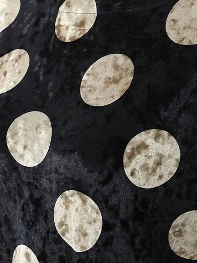 Women Black Dot Velvet Big Size Elegant Dress New Round Neck Long Sleeve Loose Fit Fashion Tide Spring Autumn 2025 1DH2819