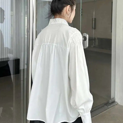 Load image into Gallery viewer, Women White Pleated Spliced Elegant Big Size Blouse New Lapel Long Sleeve Shirt Fashion Tide Spring Autumn 2025 1DH9133

