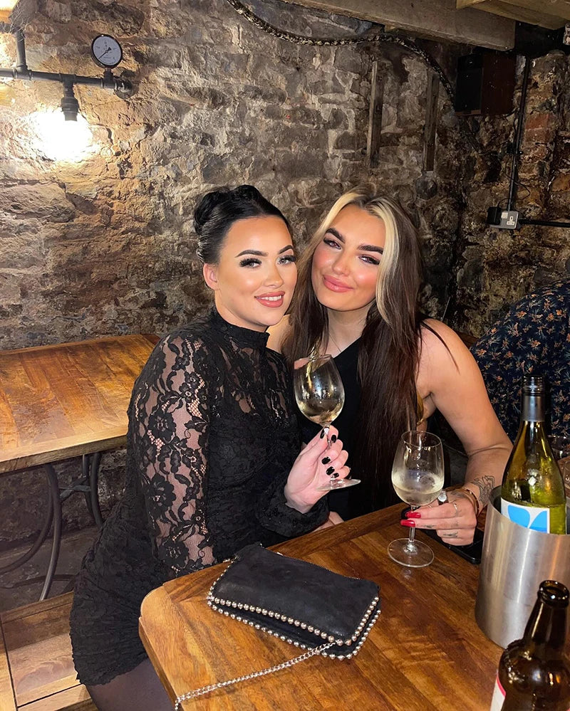 Lace Long Sleeve Sexy Mini Dress For Women Robe Fashion Black See Through Draped Ruched Bodycon Club Party Dress