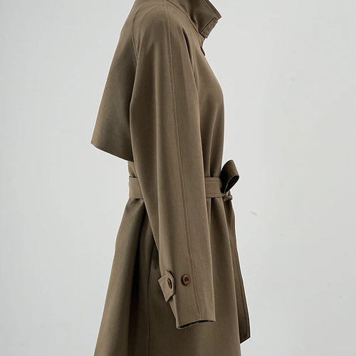 Load image into Gallery viewer, Women Khaki Belted Big Size Elegant Trench New Stand Collar Long Sleeve Windbreaker Fashion Spring Autumn 2025 CPG2261
