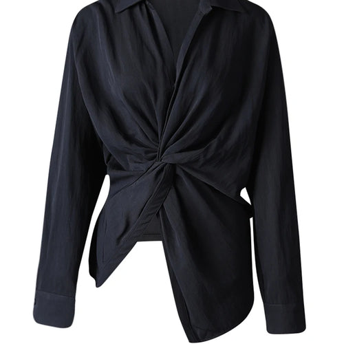 Load image into Gallery viewer, Women Balck Irregular Knot Big Size Elegant Blouse New Lapel Long Sleeve Shirt Fashion Tide Spring Autumn 2025 CPG3249
