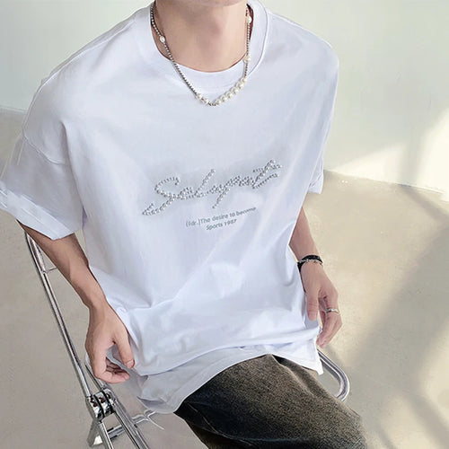 Load image into Gallery viewer, Trend Solid Color Men&#39;s Tops Round Neck Short Sleeve T-shirts Casual Printing Pearls Tees Fashion Summer 9C6143
