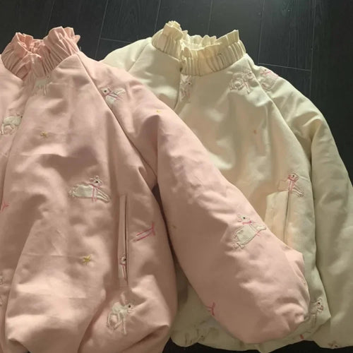 Load image into Gallery viewer, Embroidered Embroidered Sheep Parkas Winter Clothing for Women Thicked Warm Jackets Y2k Tops Fashion Stand Neck Loose Cute Coats
