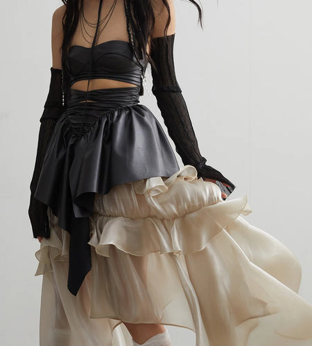 Hit Color Patchwork Ruffles Designer Skirts For Women High Waist Irregular Hem Streetwear Skirt Female Fashion New