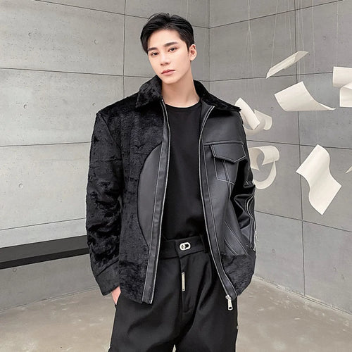 Load image into Gallery viewer, Personalized Men&#39;s Cotton Jackets Casual PU Leather Patchwork Fur Thick Outdoor Niche Design Male Padded Clothing 9C8958
