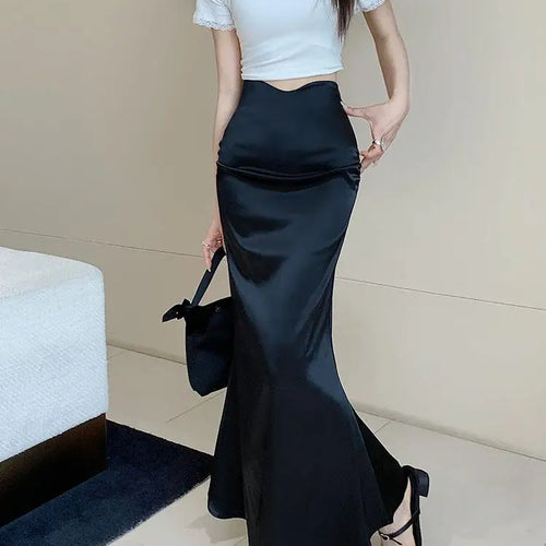 Load image into Gallery viewer, Black Office Pleated Fishtail Long Skirts Spring Summer Women 2024 Korean Version Brown High Waist Elegant Wrap Hip Skirt Ladies
