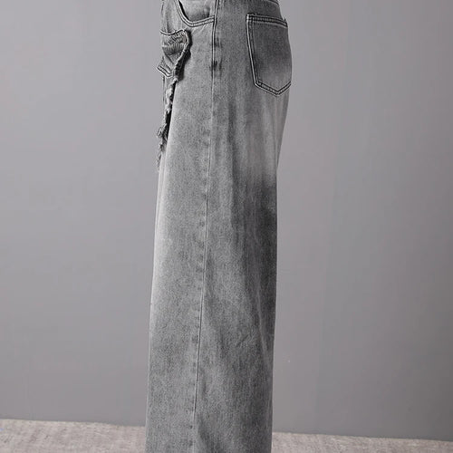 Load image into Gallery viewer, High Waist Light Gray Irregular Burr Denim Wide Leg Jeans New Women Trousers Fashion Tide Spring Autumn 2025 CPG3158
